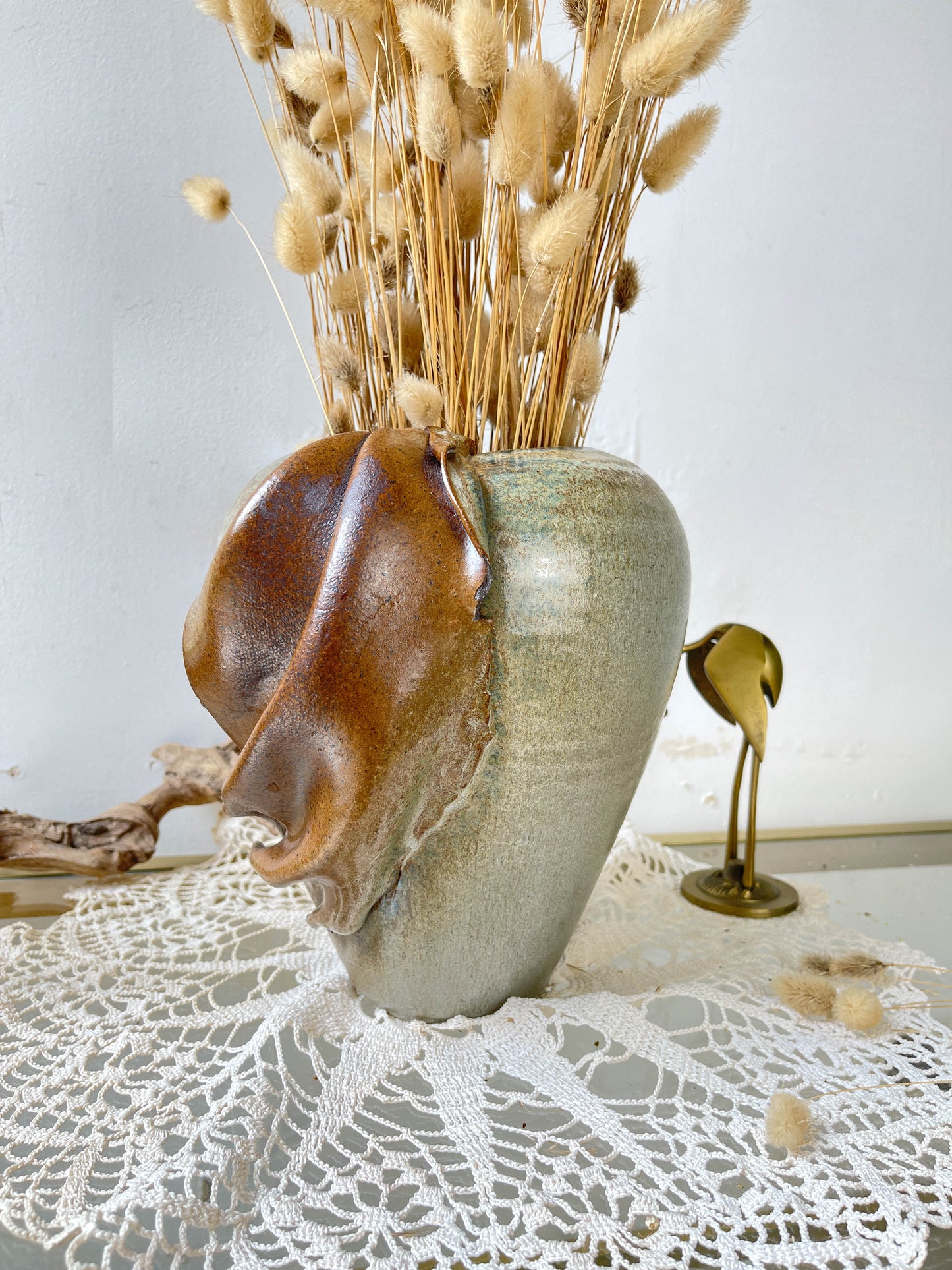 Vase en grès vintage émaillé effet drapé