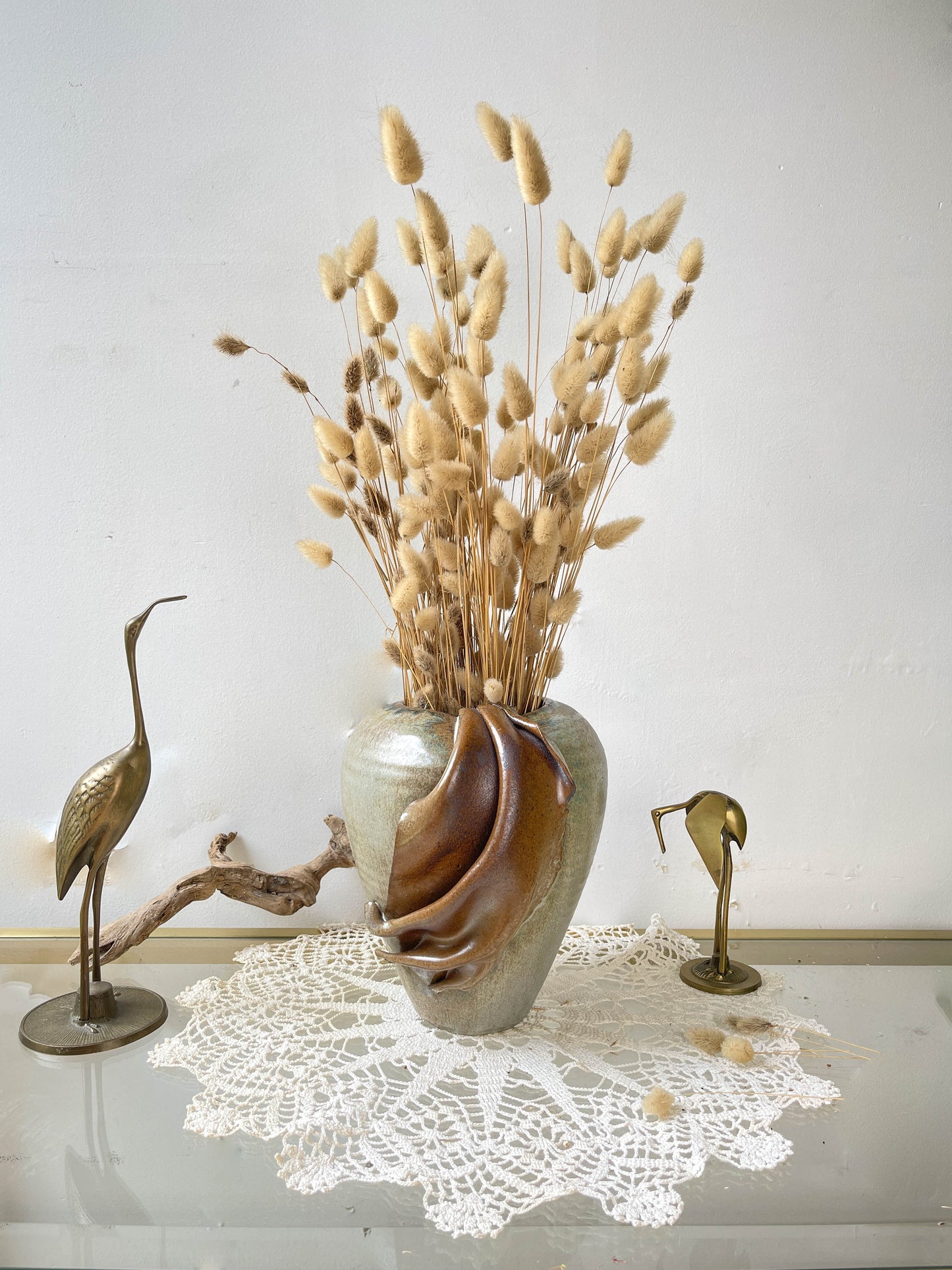 Vase en grès vintage émaillé effet drapé