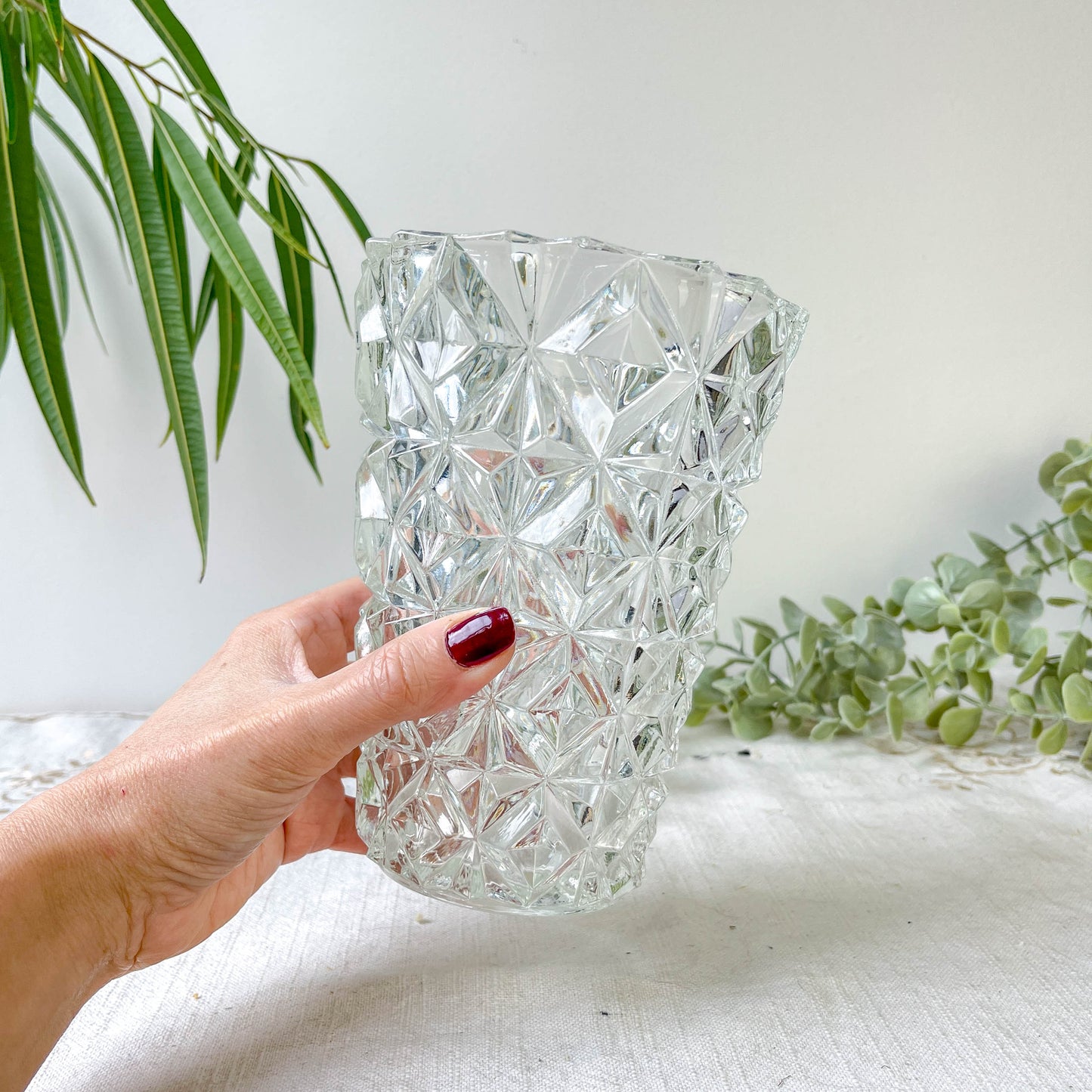 Petit Vase vintage en verre motif géométrique