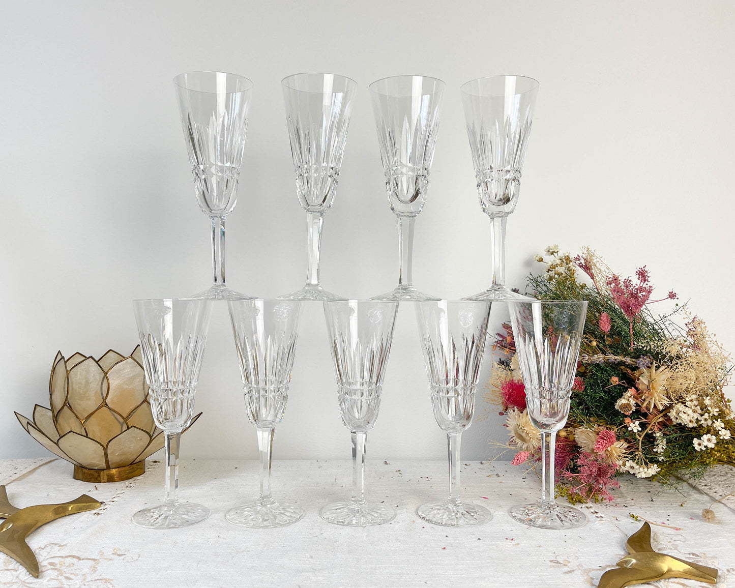 9 Flûtes Cristal ciselé Français