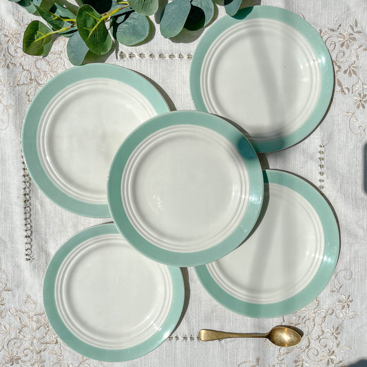 5 Petites assiettes vintage en porcelaine française blanches vertes Céranord