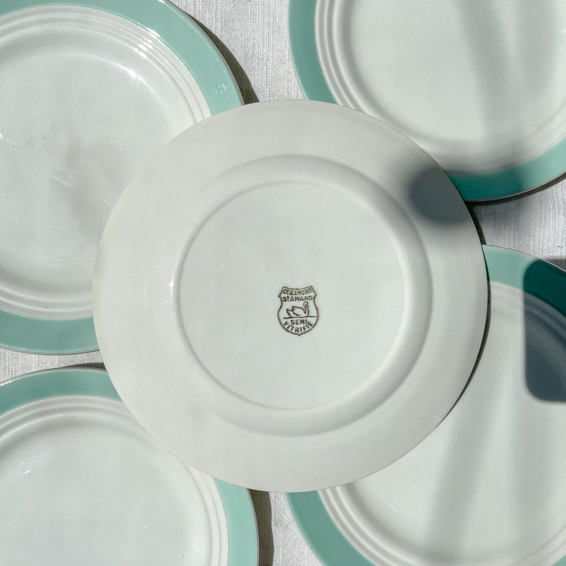 5 Petites assiettes vintage en porcelaine française blanches vertes Céranord