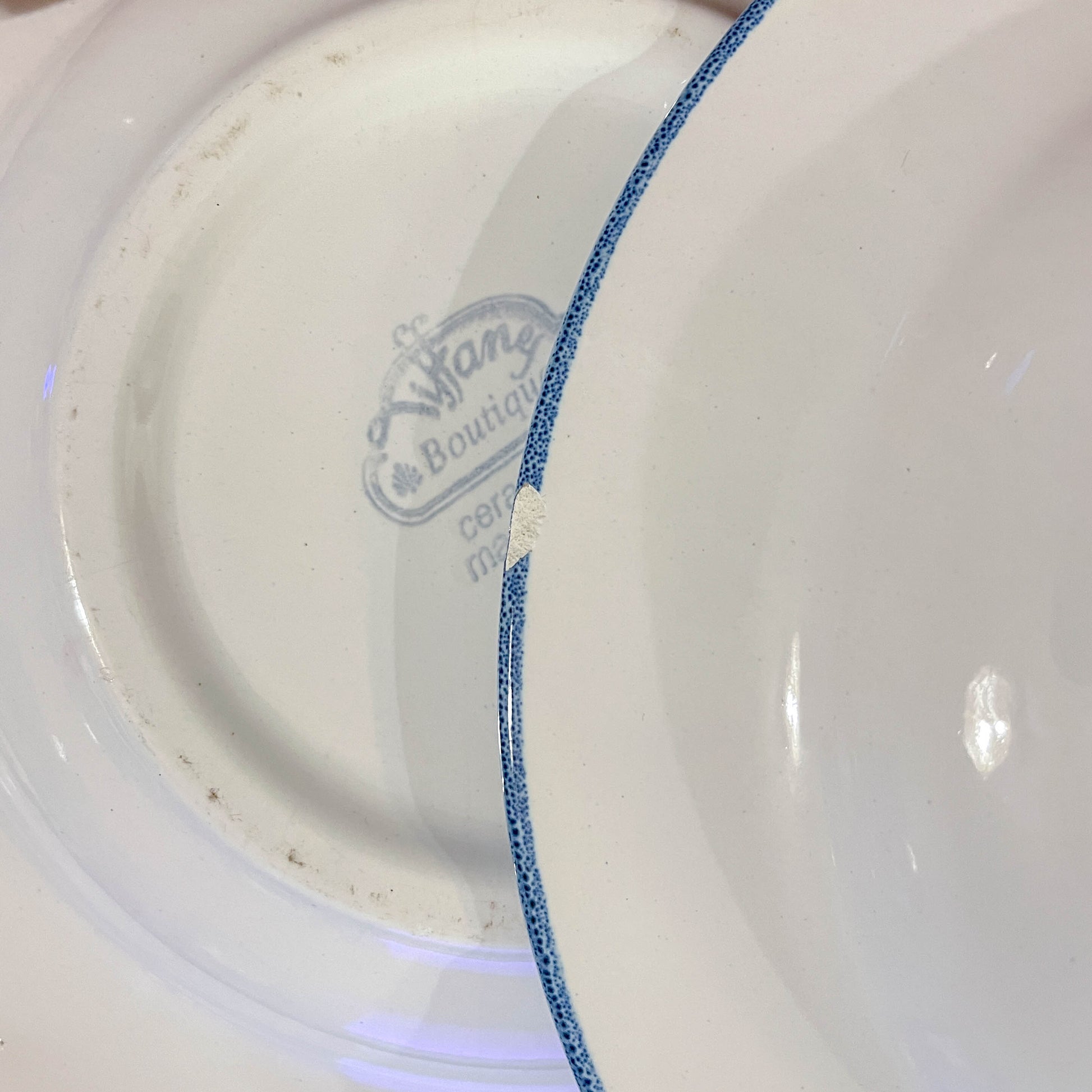 5 Assiettes Creuses en Faïence Italienne mouchetée "TIFFANY" – Motif Oiseau Vintage