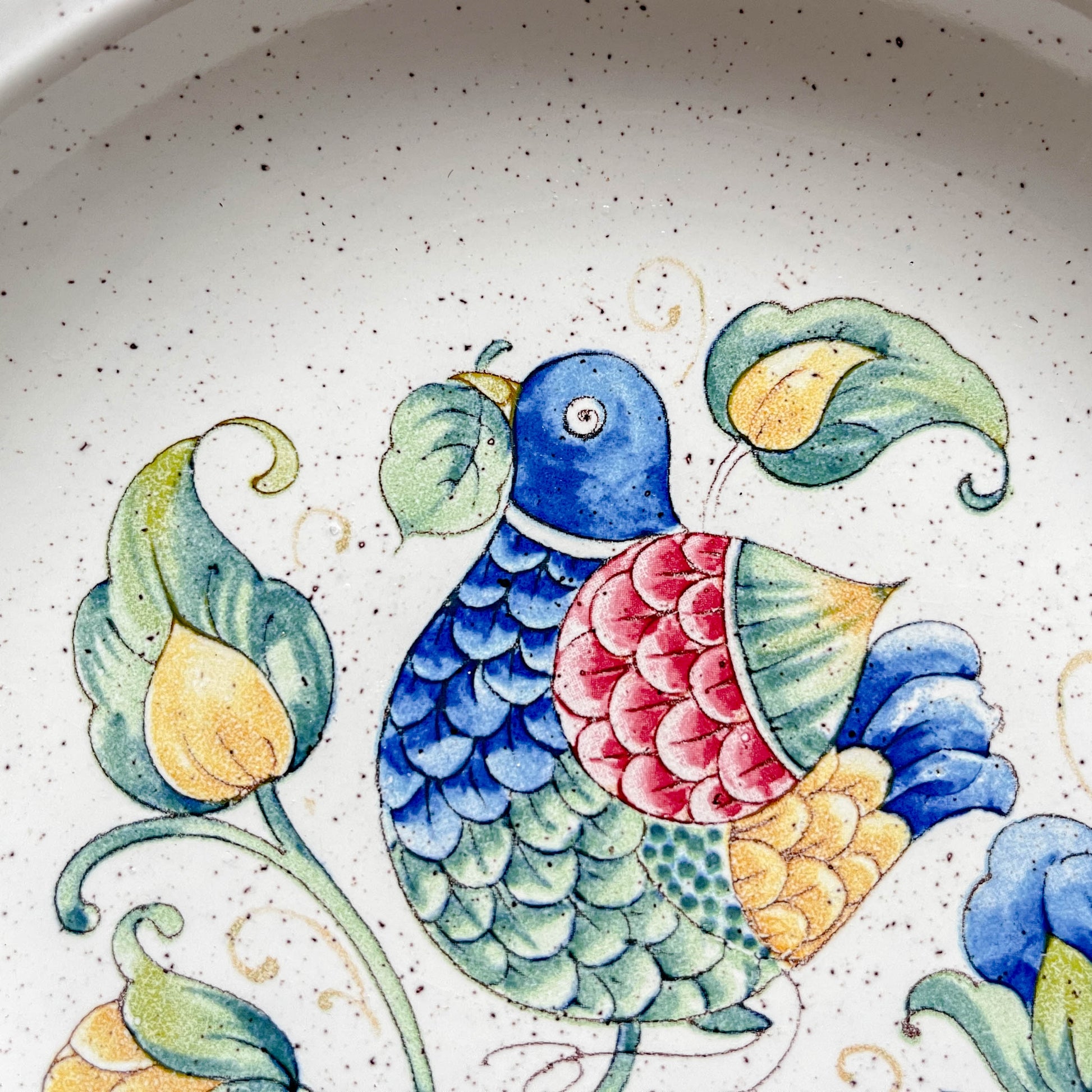 6 Assiettes Creuses en Faïence Italienne mouchetée "TIFFANY" – Motif Oiseau Vintage
