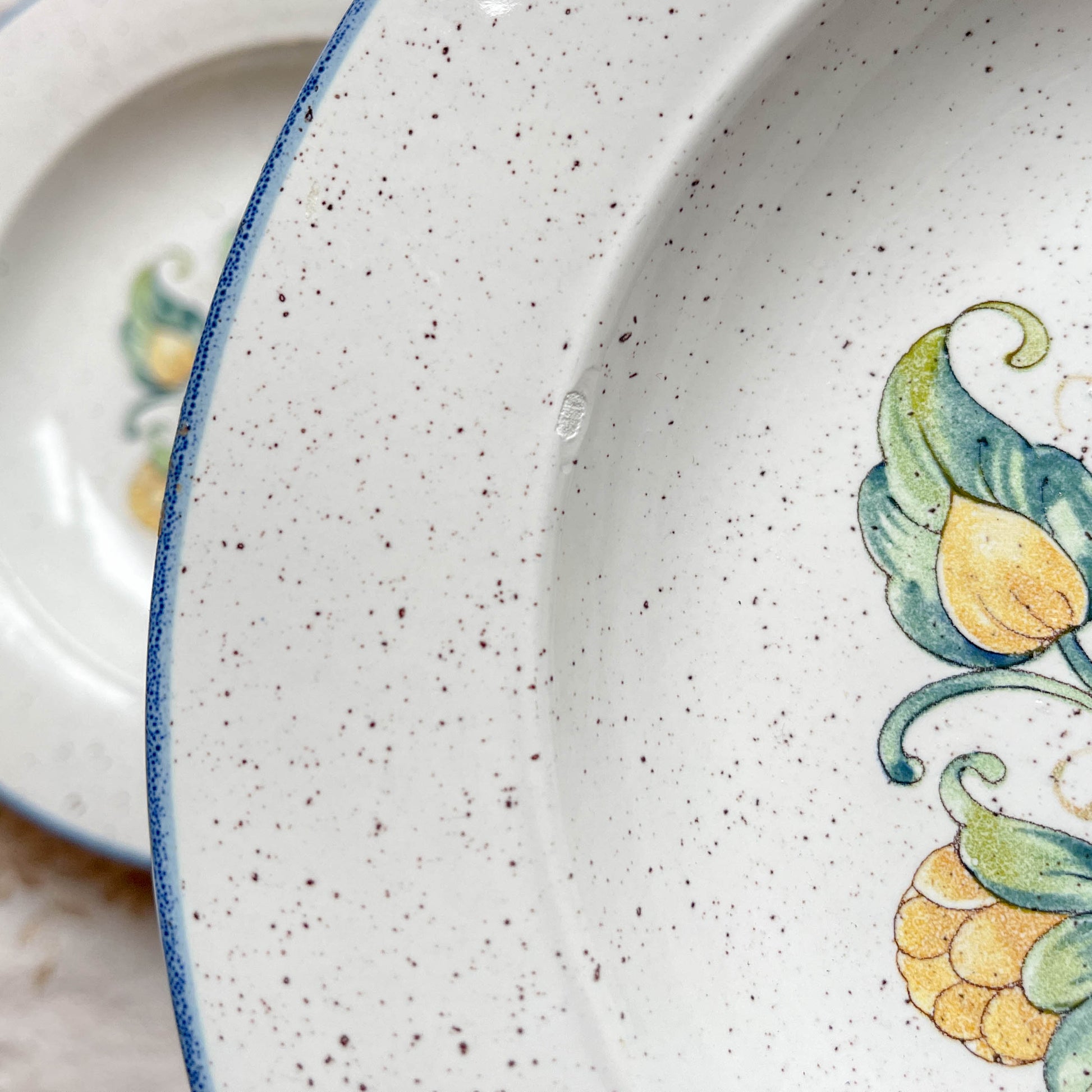 5 Assiettes Creuses en Faïence Italienne mouchetée "TIFFANY" – Motif Oiseau Vintage