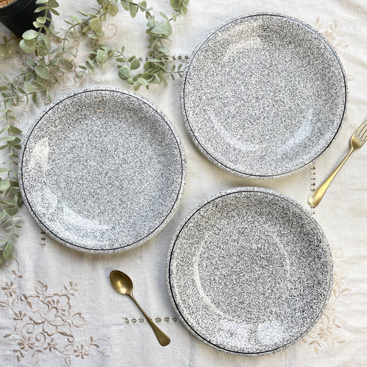 3 Assiettes en faïence Italienne mouchetée noir et blanc
