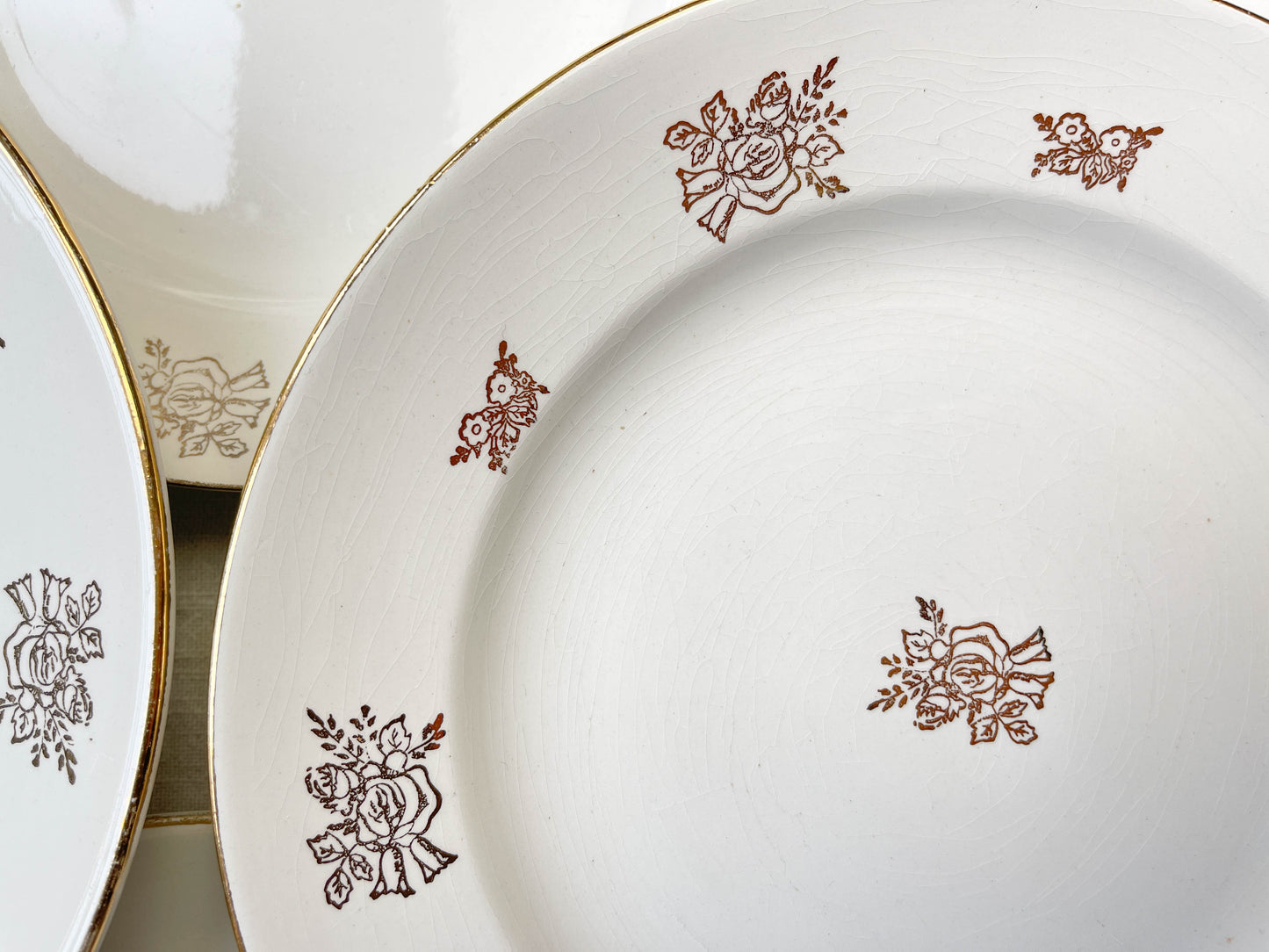 8 Assiettes vintage en porcelaine DIGOIN & SARREGUEMINES France 1950 petites fleurs dorées