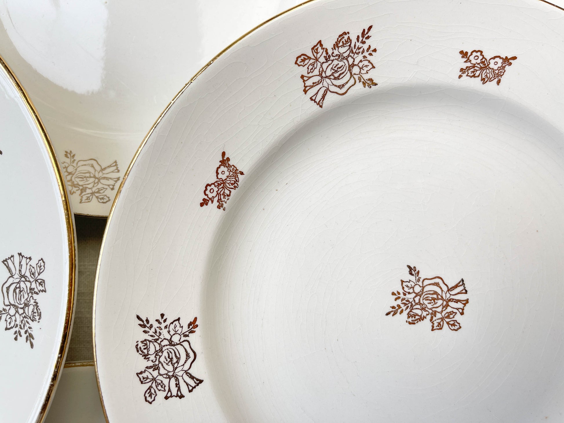 8 Assiettes vintage en porcelaine DIGOIN & SARREGUEMINES France 1950 petites fleurs dorées
