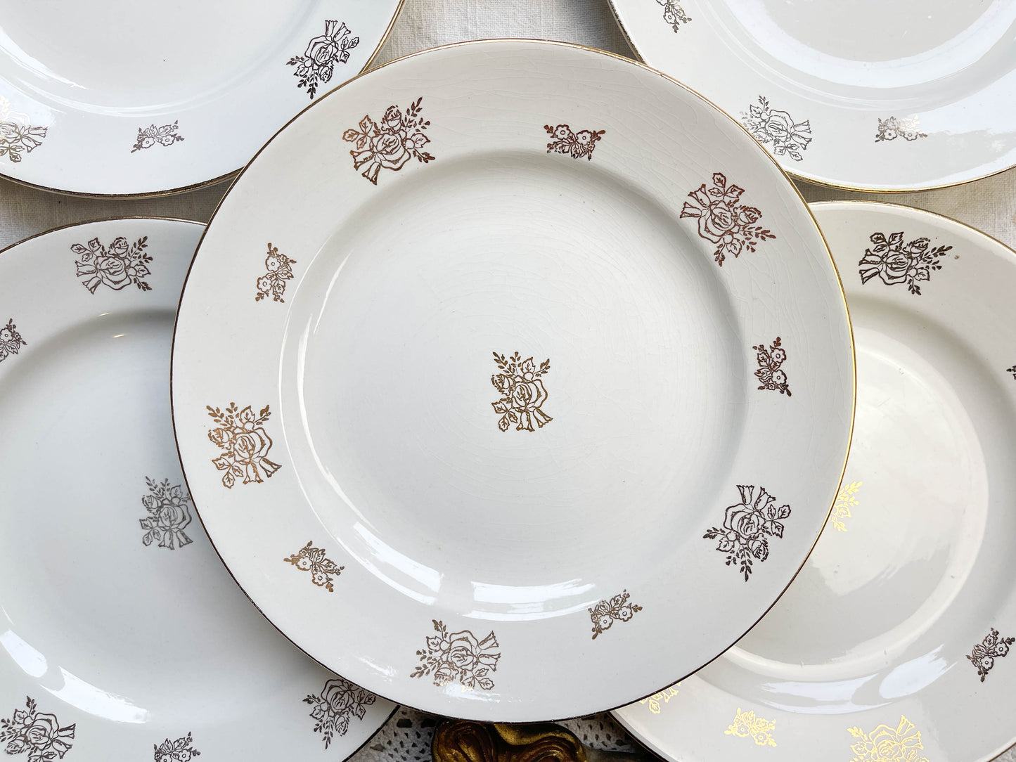 8 Assiettes vintage en porcelaine DIGOIN & SARREGUEMINES France 1950 petites fleurs dorées