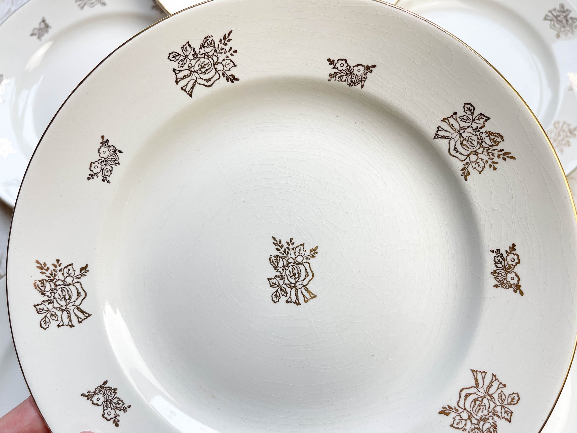 8 Assiettes vintage en porcelaine DIGOIN & SARREGUEMINES France 1950 petites fleurs dorées