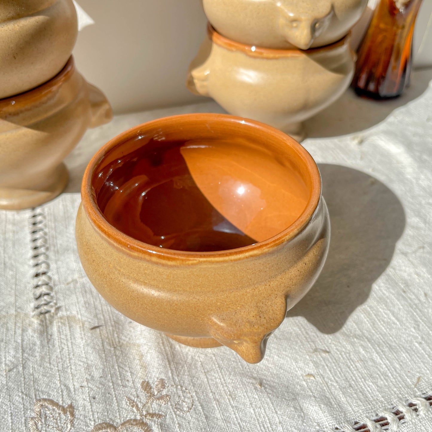 6 Bols à Soupe à l'Oignon Tête de Lion en Céramique Vintage Emile Henry - Beige et miel, Made in France