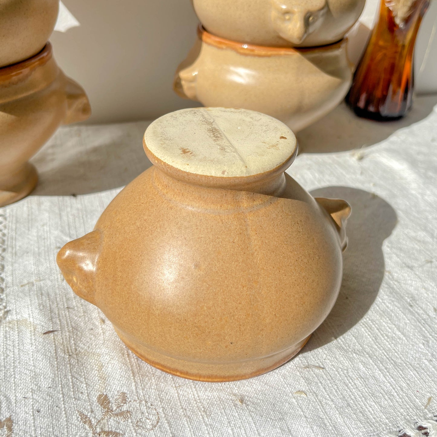 6 Bols à Soupe à l'Oignon Tête de Lion en Céramique Vintage Emile Henry - Beige et miel, Made in France