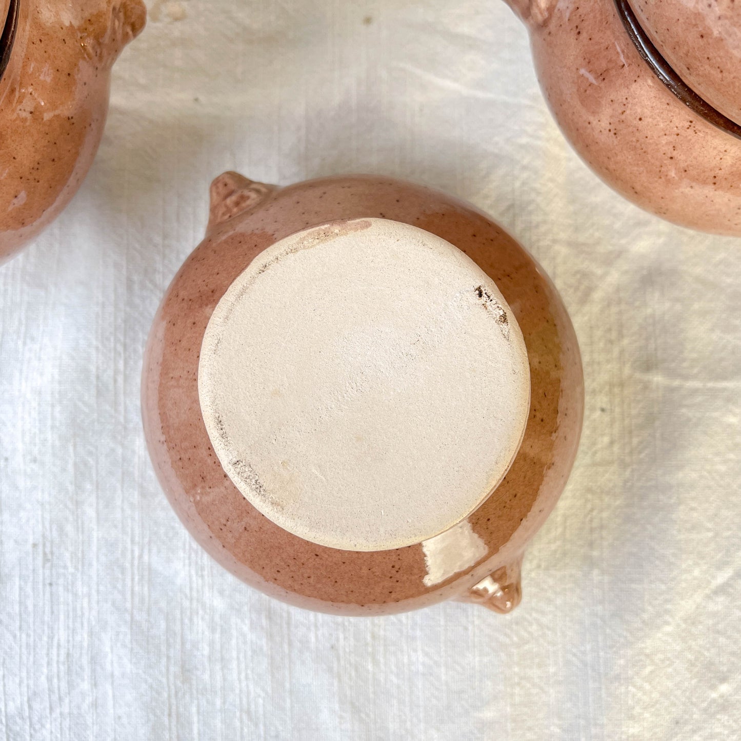 6 Bols à Soupe à l'Oignon Tête de Lion en Céramique Vintage Emile Henry - Beige moucheté , Made in France