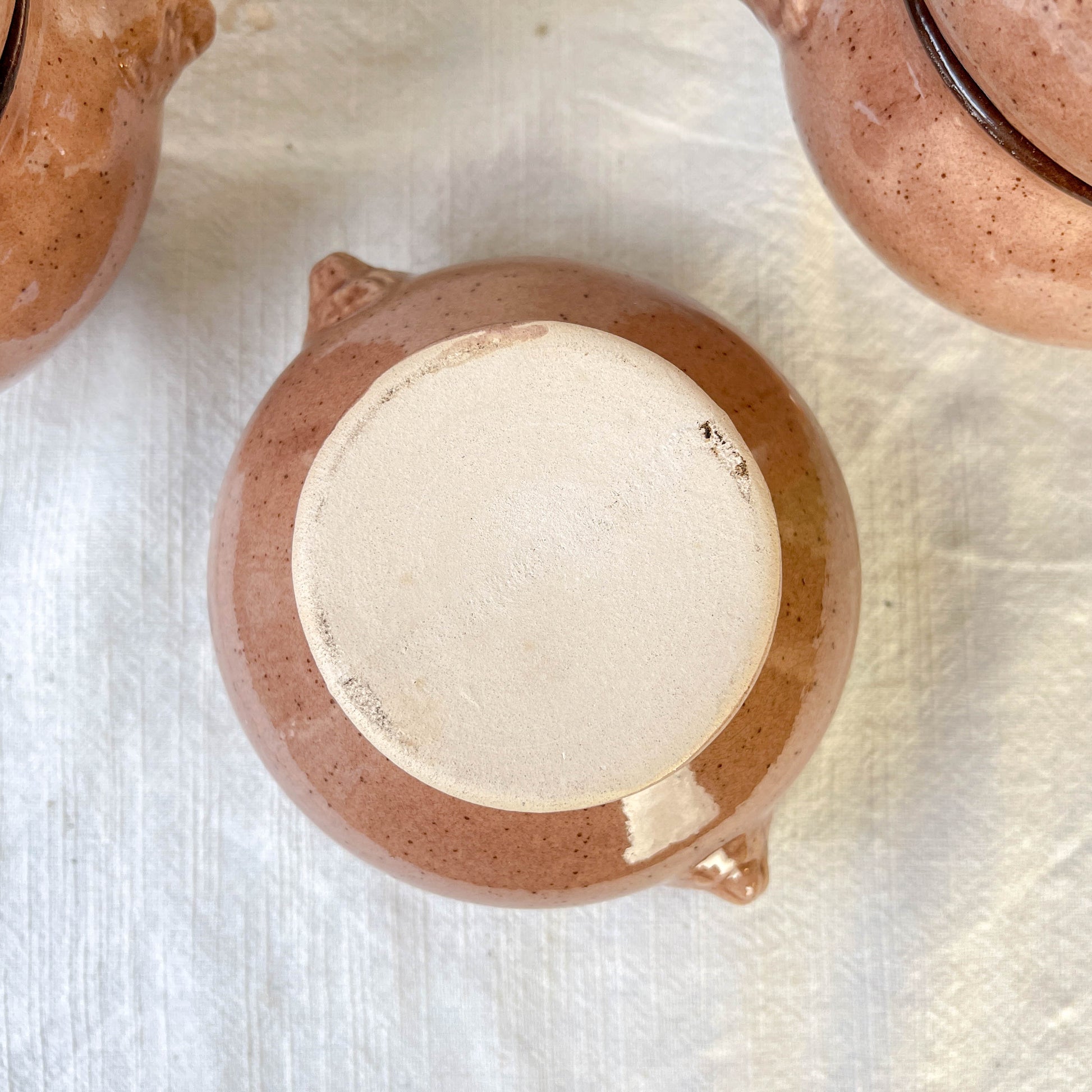 6 Bols à Soupe à l'Oignon Tête de Lion en Céramique Vintage Emile Henry - Beige moucheté , Made in France