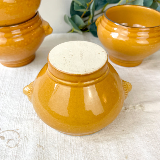 4 Bols à Soupe à l'Oignon Tête de Lion en Céramique Vintage - miel et noir, Made in France
