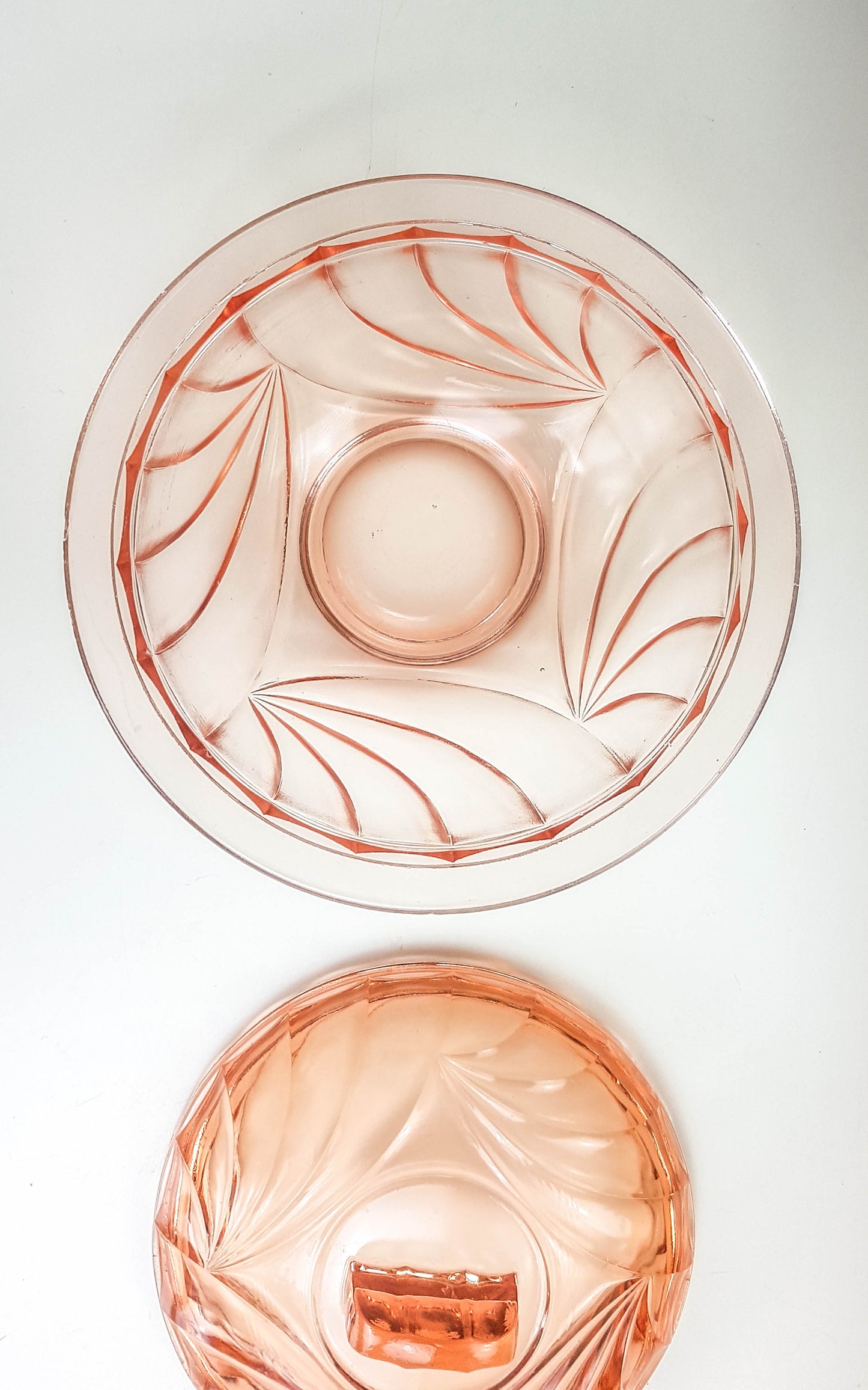Bonbonnière vintage en verre rose Art déco 1950