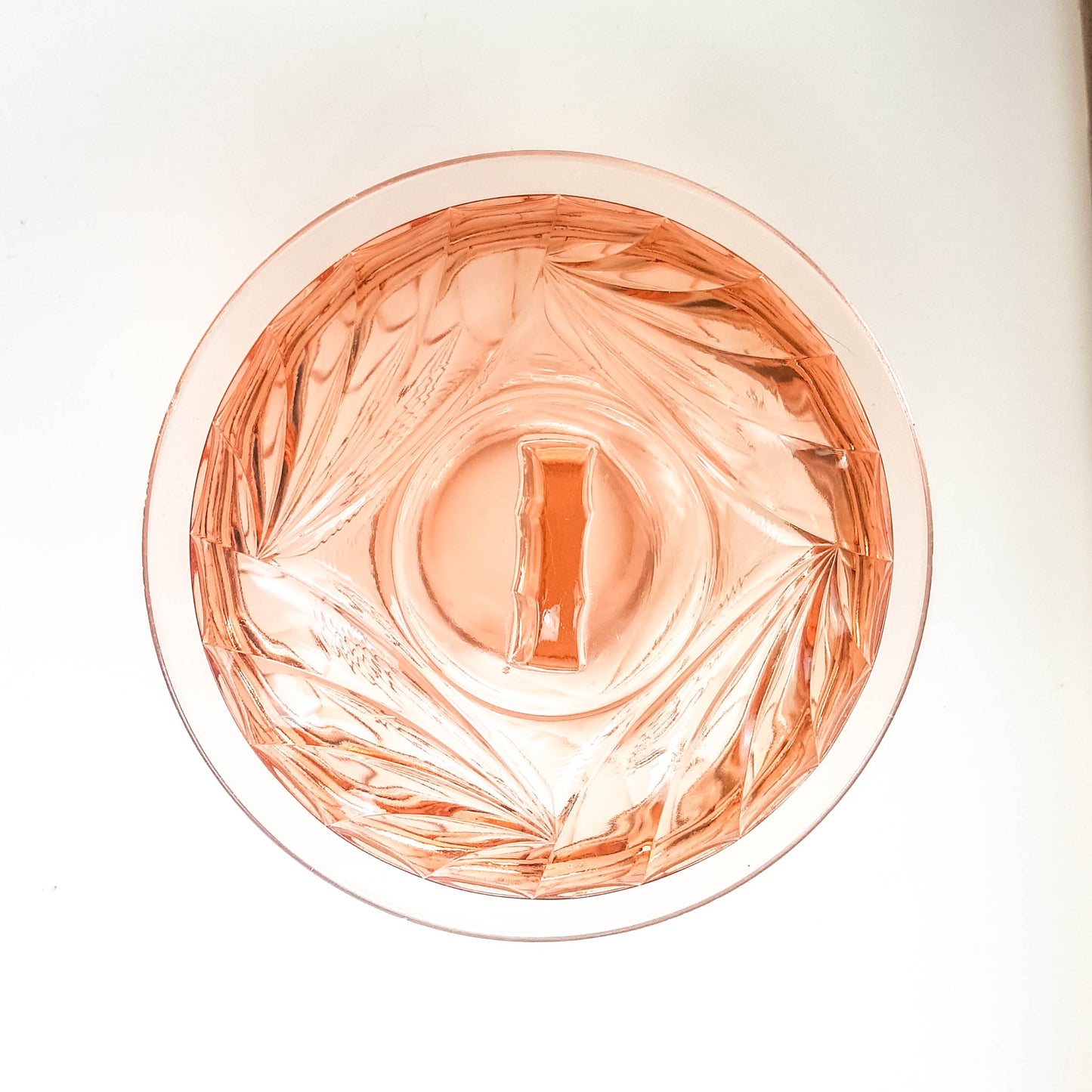 Bonbonnière vintage en verre rose Art déco 1950