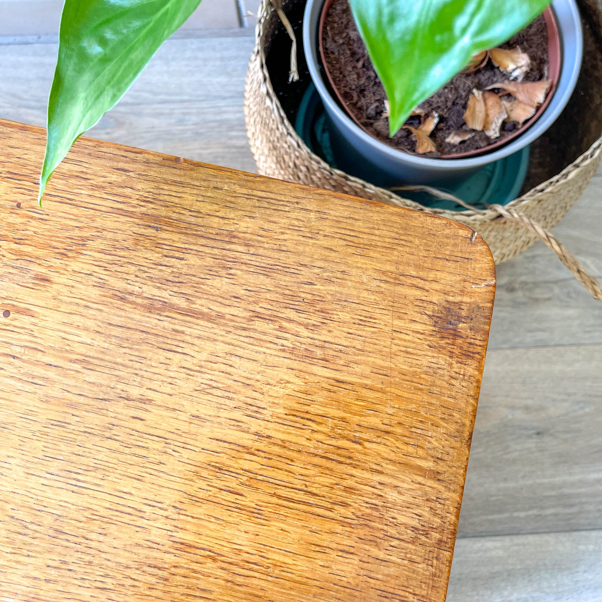 Banc coffre vintage en bois et rotin – Années 60 – Banc de rangement rétro déco entrée ou chambre
