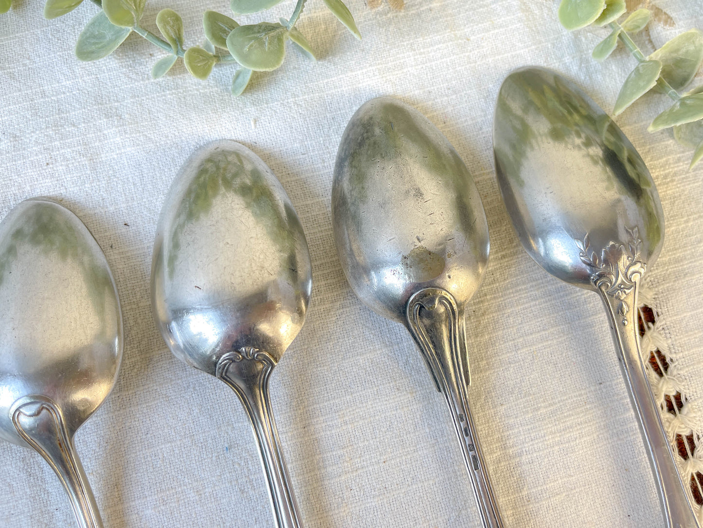 Set of 6 mismatched vintage soup spoons