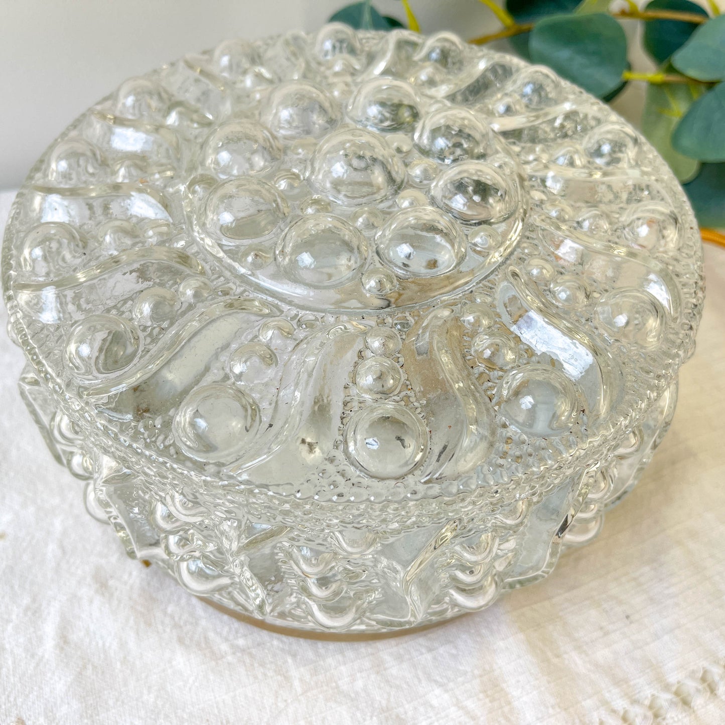 Lampe à poser vintage en verre bullé