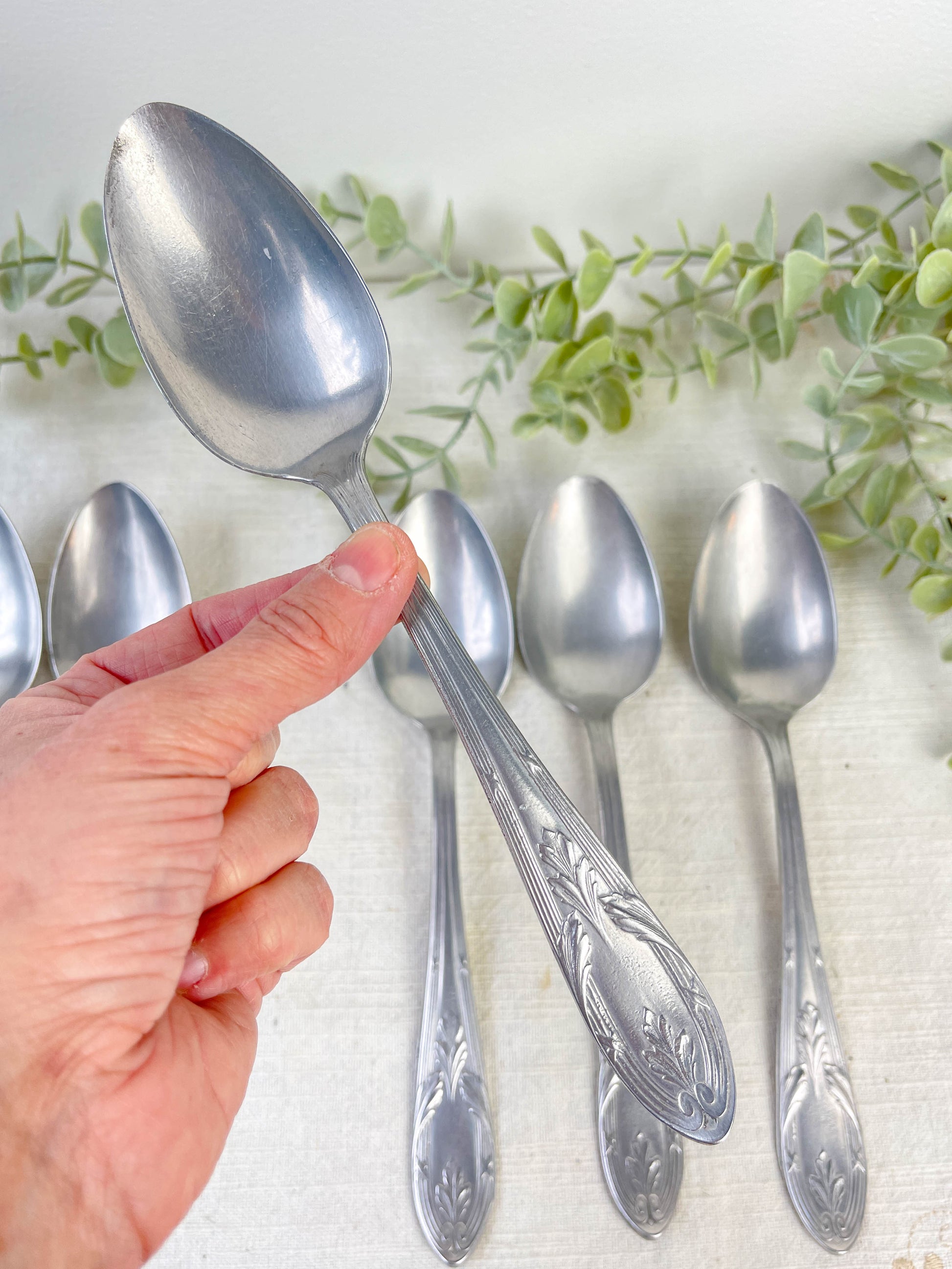 Ensemble de 7 cuillères à soupe vintage argenté Aluminonickel