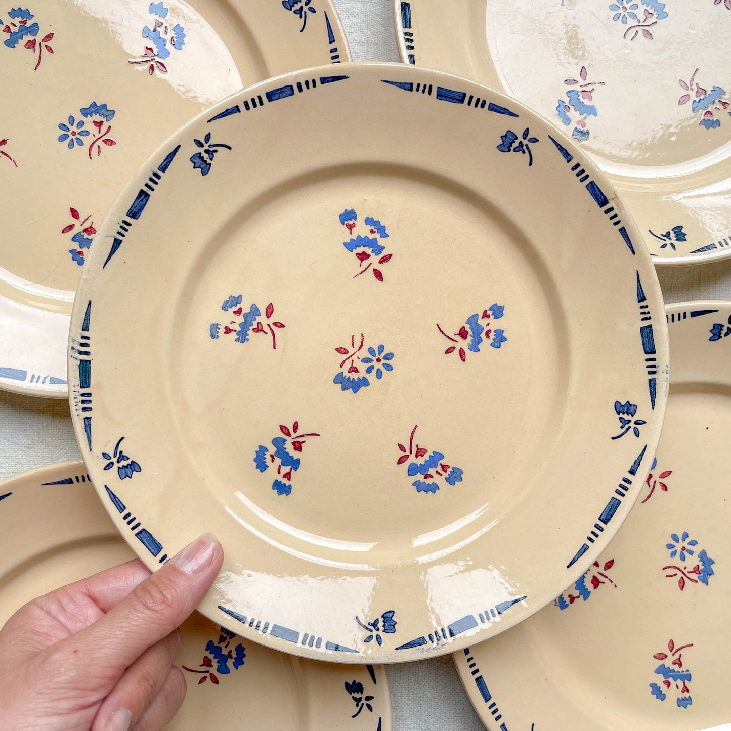 5 Petites assiettes porcelaine vintage K&g Luneville "Flore" 1950s petites fleures bleues