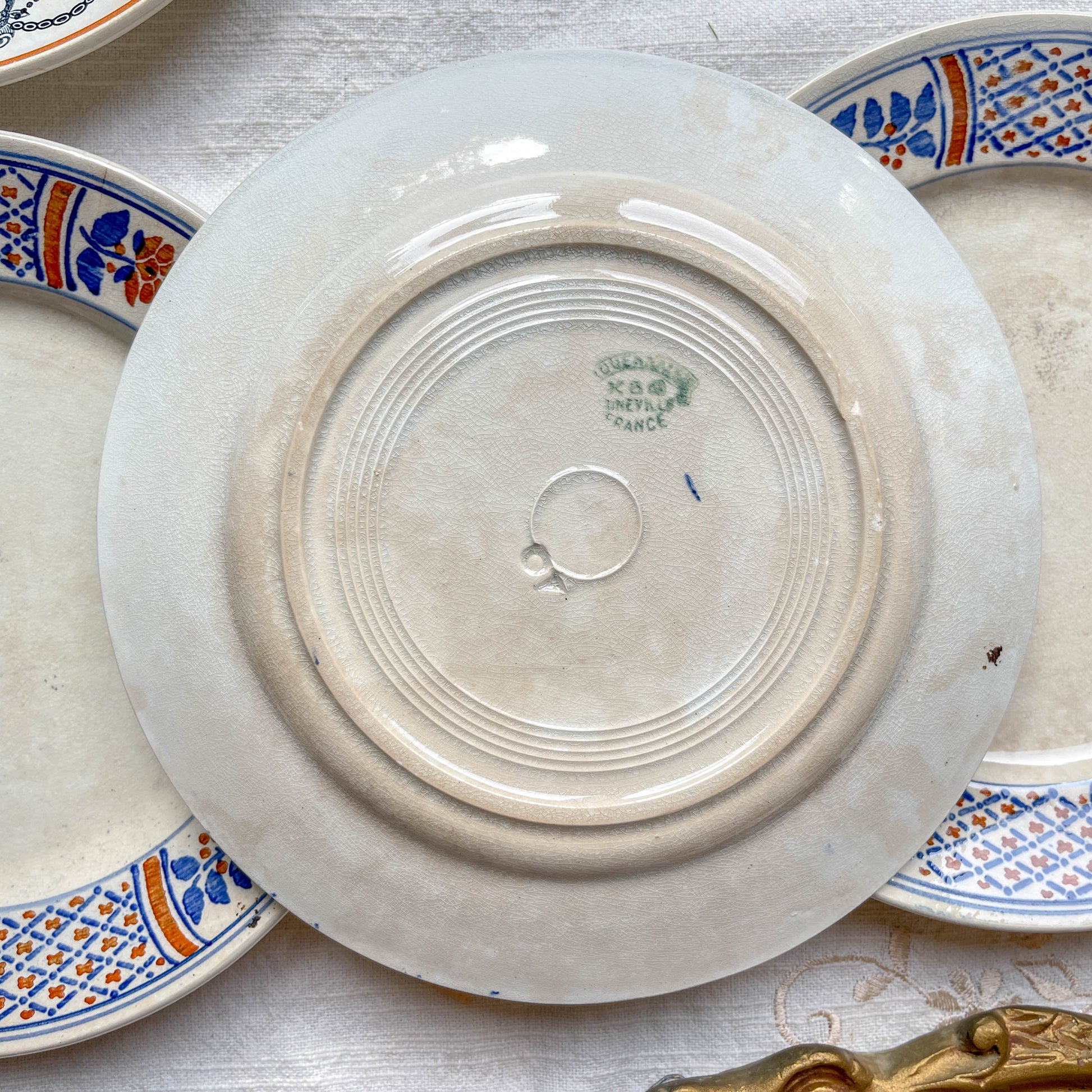 6 Petites assiettes vintage dépareillées bleues orange - L’Amandinoise - Luneville - Emile Bourgeois
