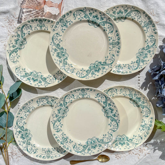 Lot de 6 Petites Assiettes Anciennes Terre de Fer "Figuig" – Longchamp XIXe