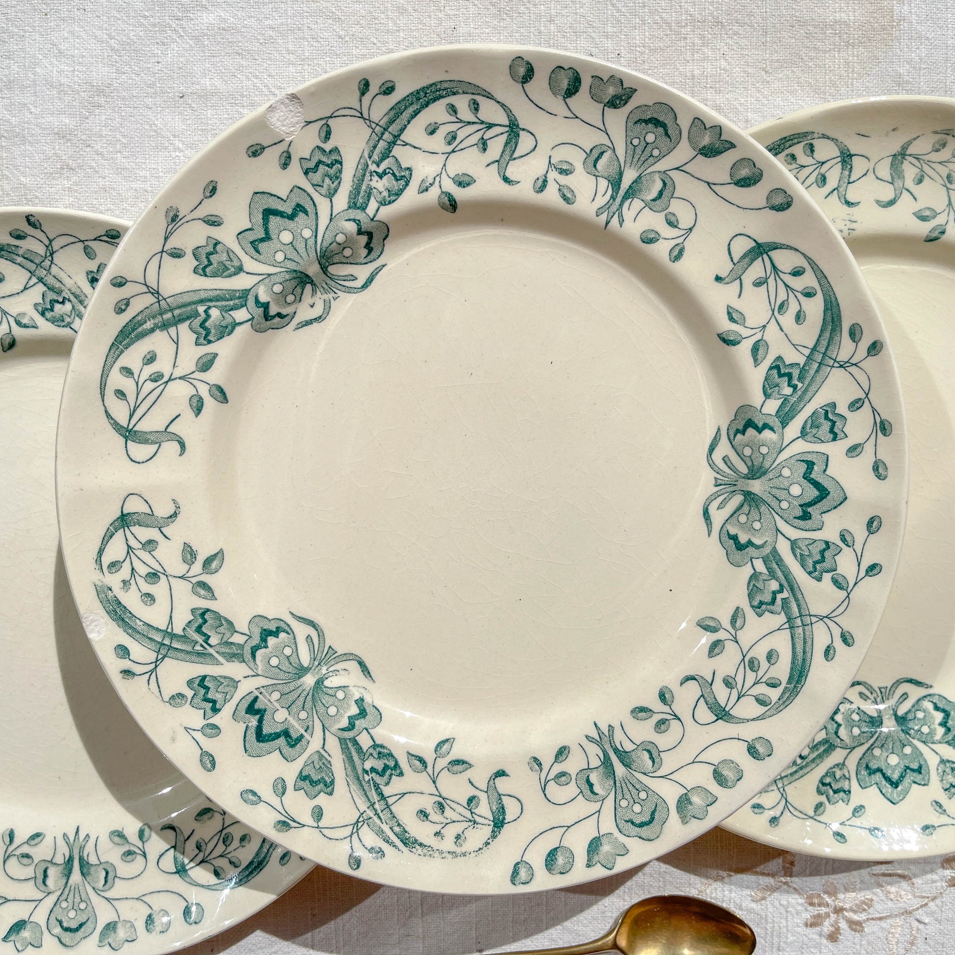 Lot de 6 Petites Assiettes Anciennes Terre de Fer "Figuig" – Longchamp XIXe