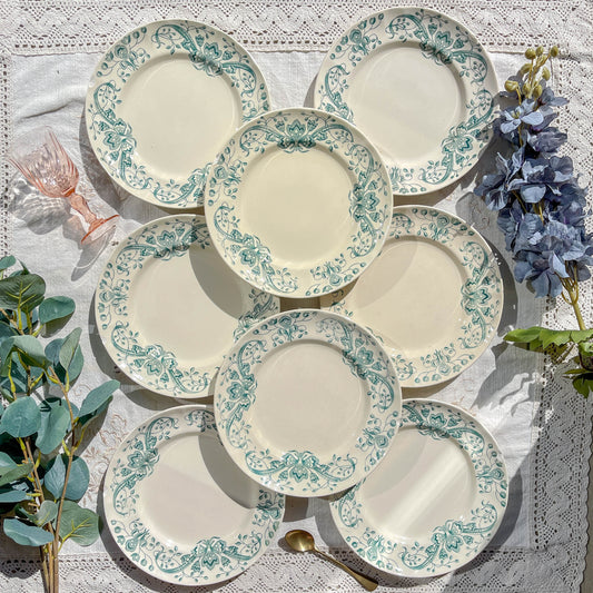 Lot de 8 Petites Assiettes Anciennes Terre de Fer "Figuig" – Longchamp XIXe