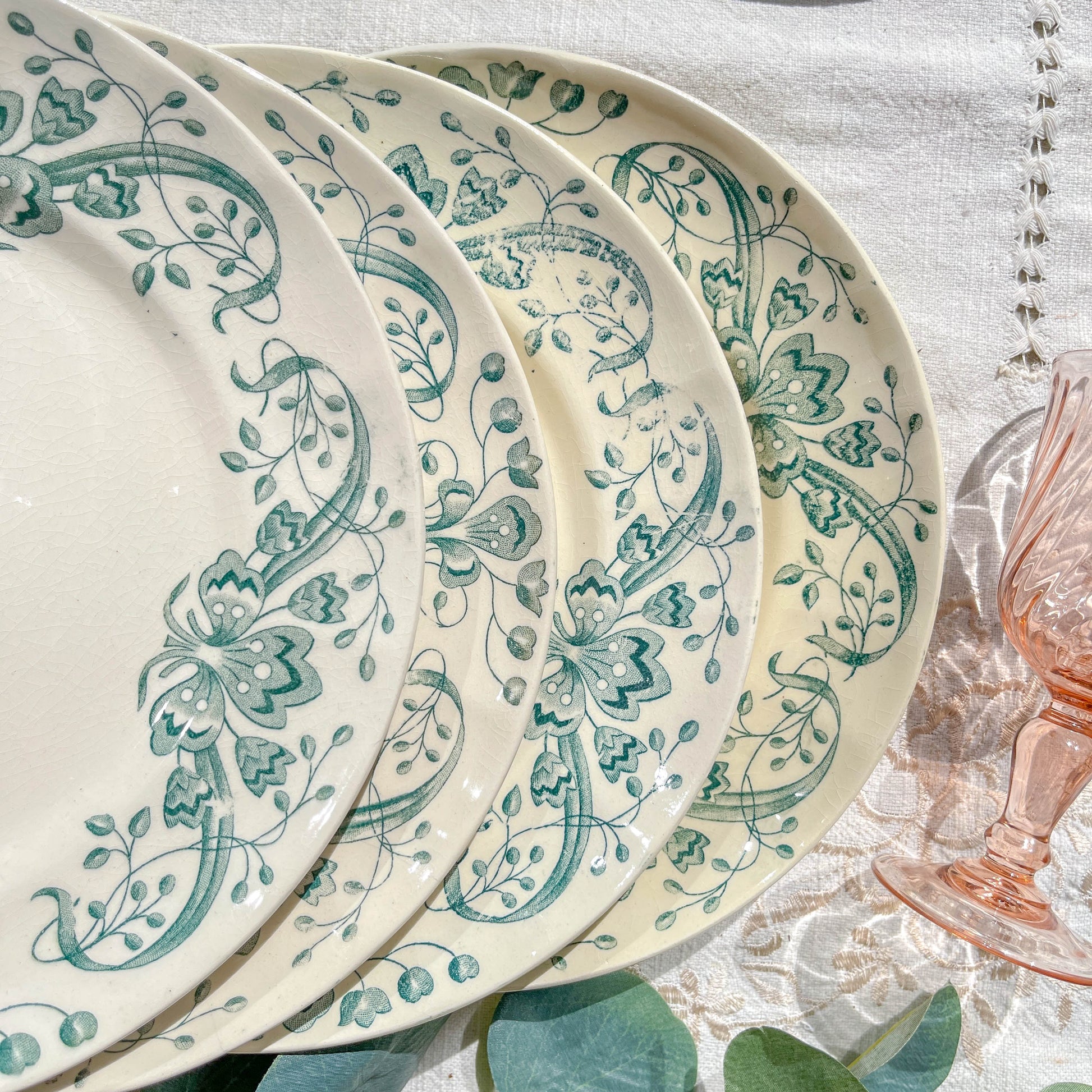 Lot de 6 Petites Assiettes Anciennes Terre de Fer "Figuig" – Longchamp XIXe