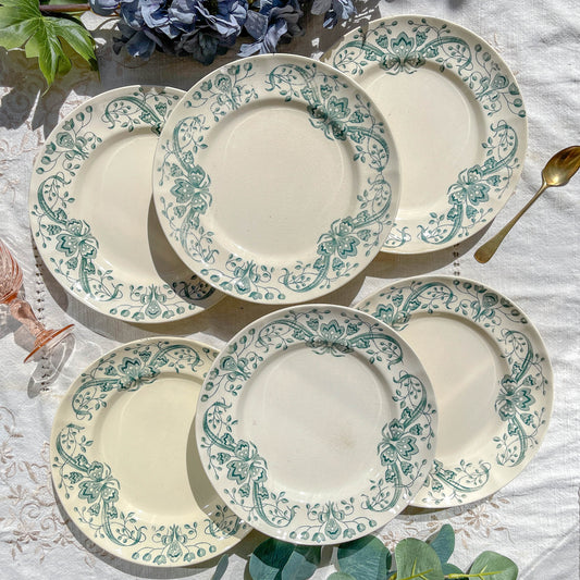Lot de 6 Petites Assiettes Anciennes Terre de Fer "Figuig" – Longchamp XIXe