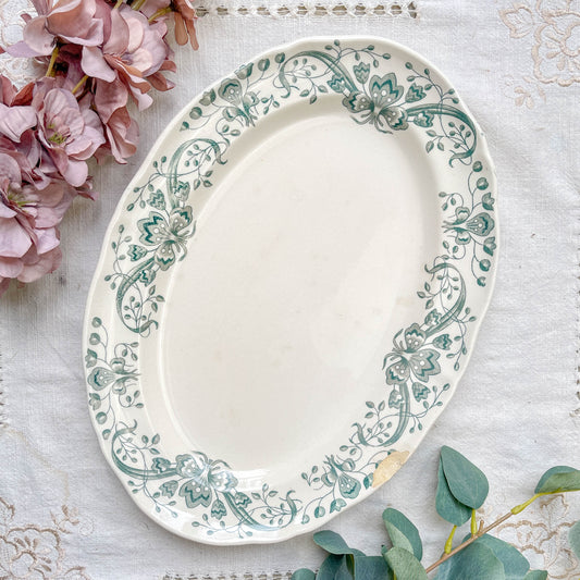 Plat oval Ancien Terre de Fer "Figuig" – Longchamp XIXe – Vaisselle Française Vintage