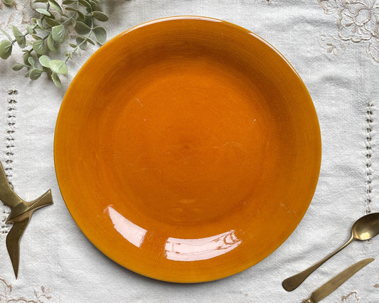 Plat Vintage en faïence couleur ambre Longchamp, France 1970