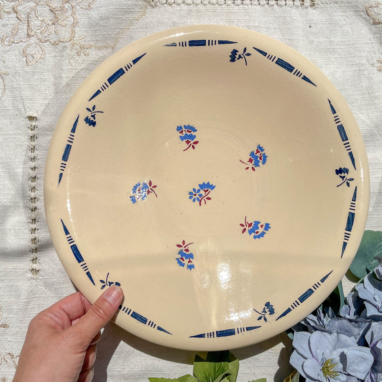 Plat creux porcelaine vintage K&g Luneville "Flore" 1950s petites fleures bleues