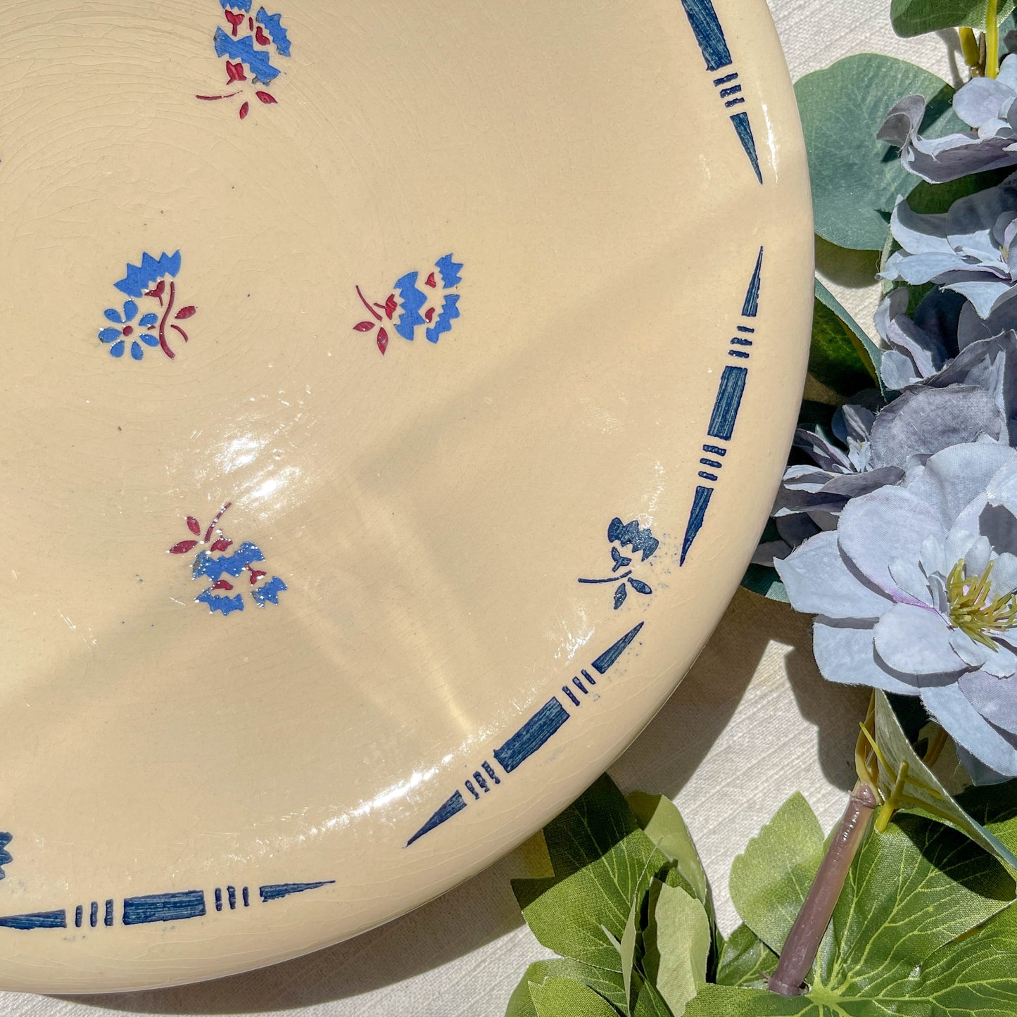 Plat creux porcelaine vintage K&g Luneville "Flore" 1950s petites fleures bleues