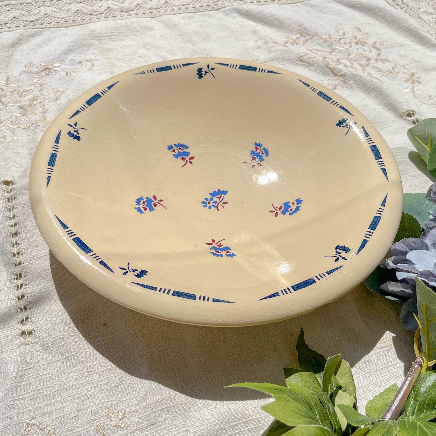 Plat creux porcelaine vintage K&g Luneville "Flore" 1950s petites fleures bleues