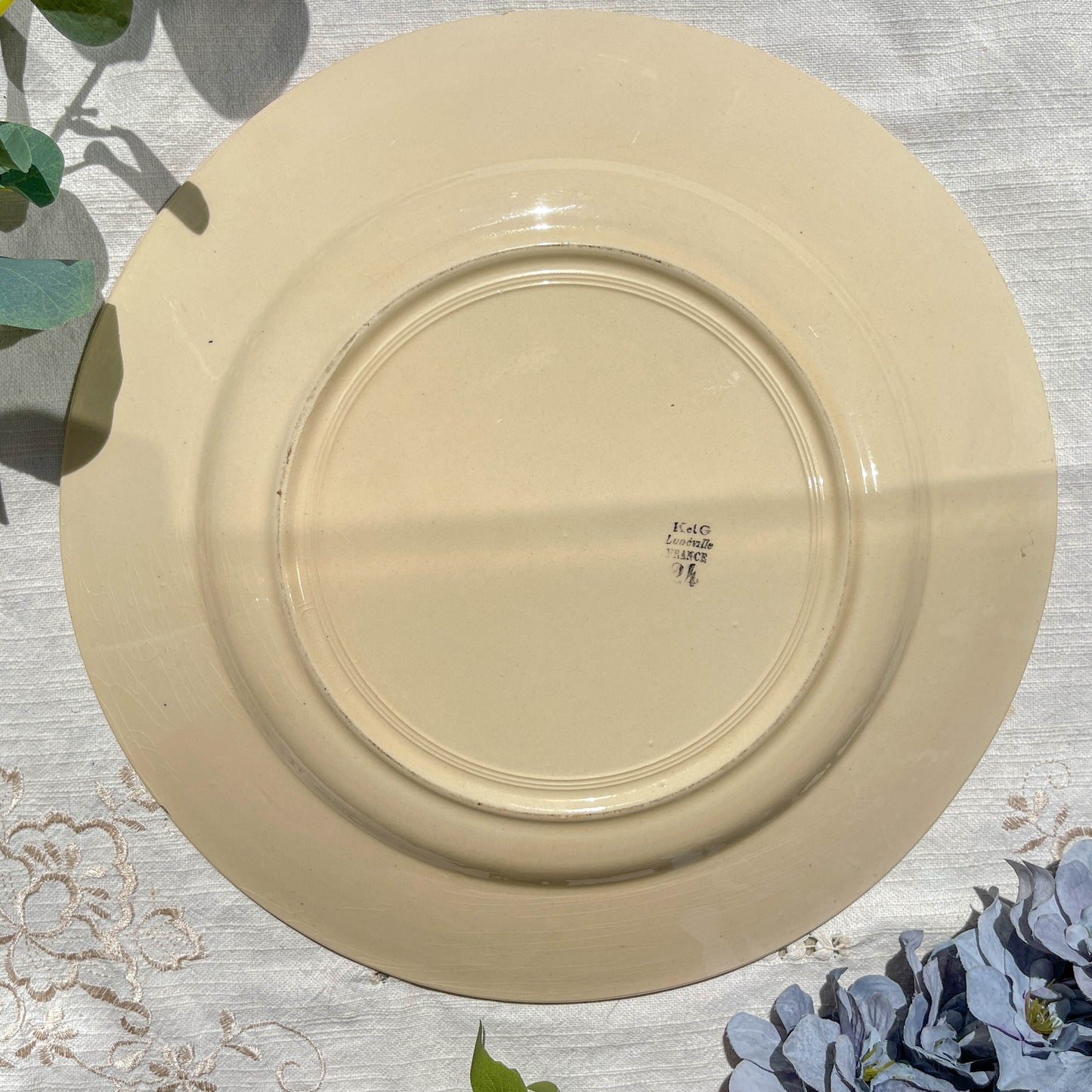 Grand Plat porcelaine vintage K&g Luneville "Flore" 1950s petites fleures bleues