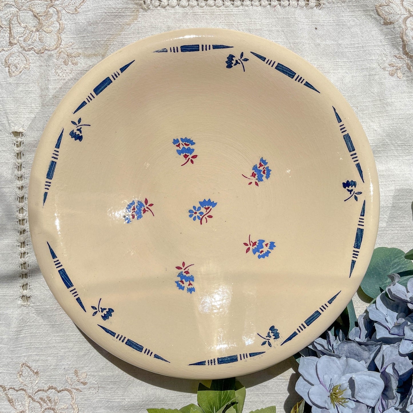 Plat creux porcelaine vintage K&g Luneville "Flore" 1950s petites fleures bleues