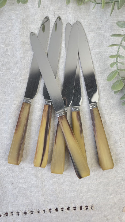Lot de 6 couteaux de table vintage en corne