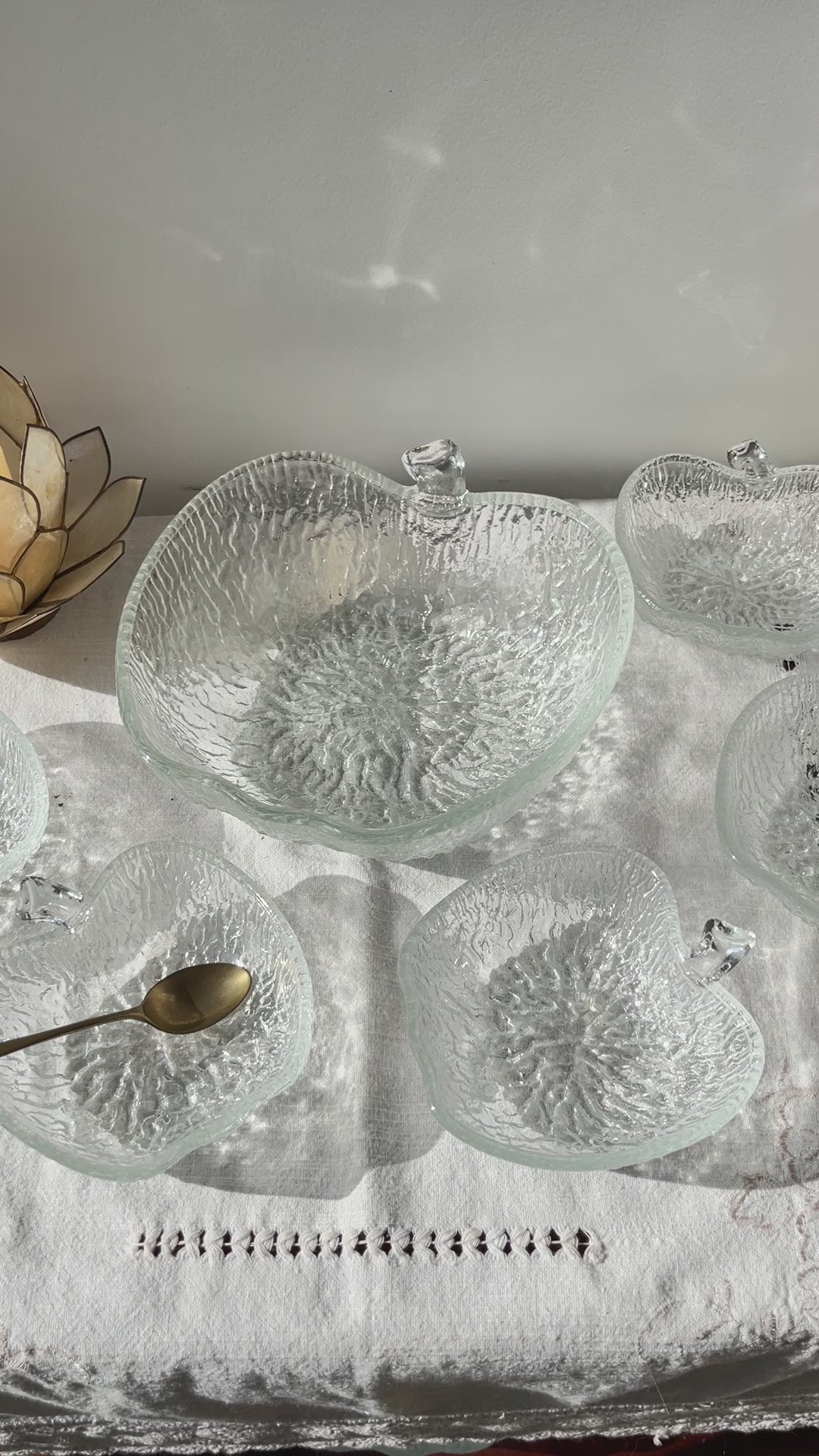Service à dessert en verre vintage pomme – 1 saladier + 5 coupelles