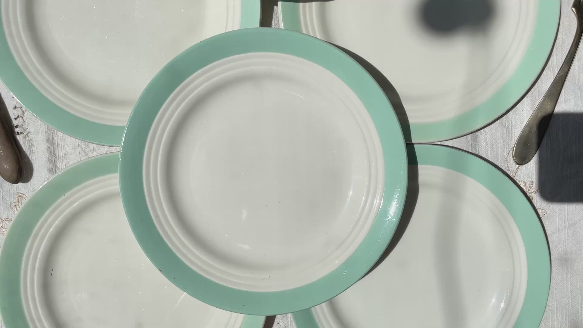 5 Petites assiettes vintage en porcelaine française blanches vertes Céranord