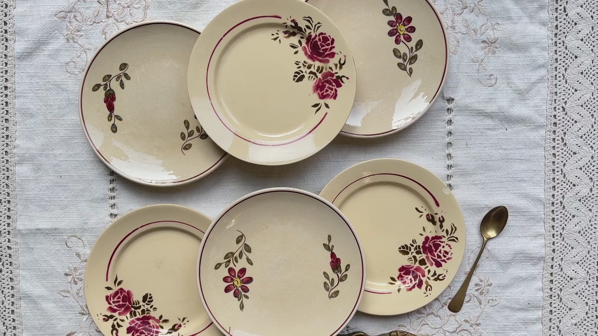 6 Petites assiettes vintage dépareillées motif fleuri - BADONVILLIER - STEULER - 1923