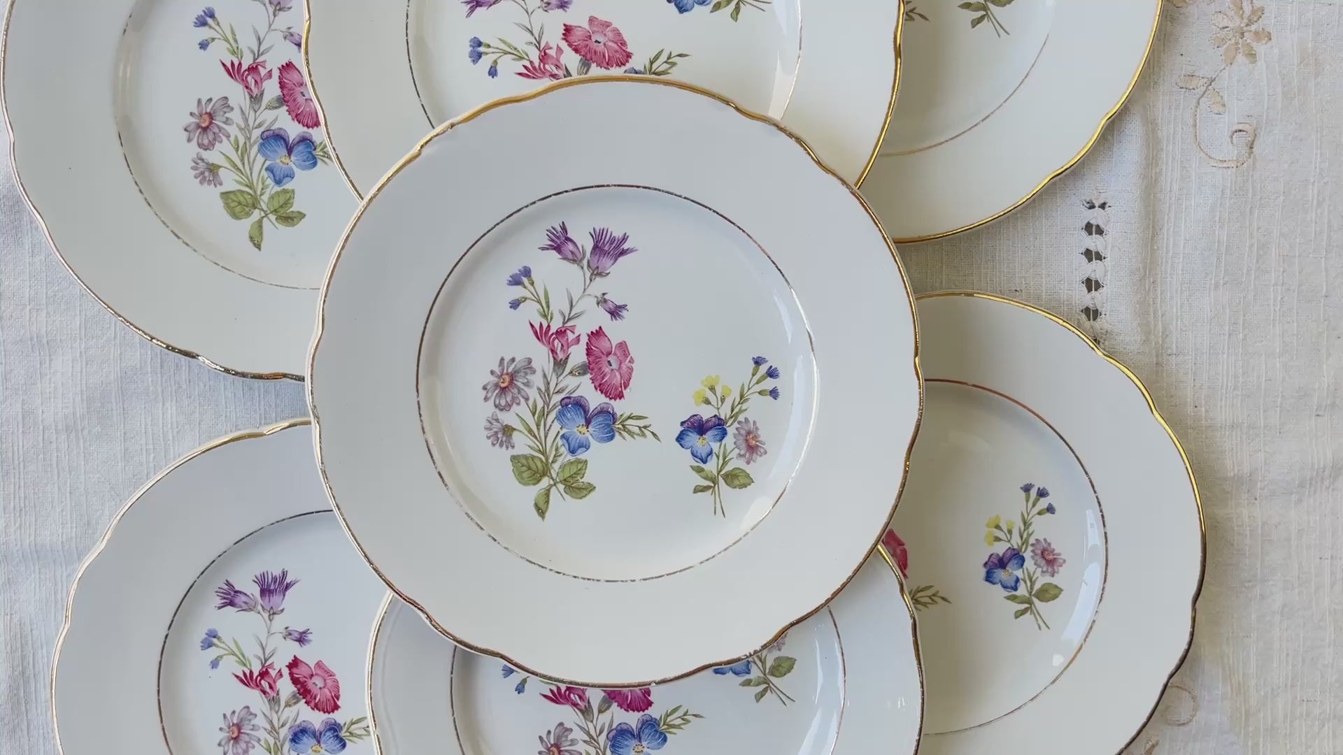 7 Petites Assiettes en porcelaine vintage motif fleuri KG Luneville