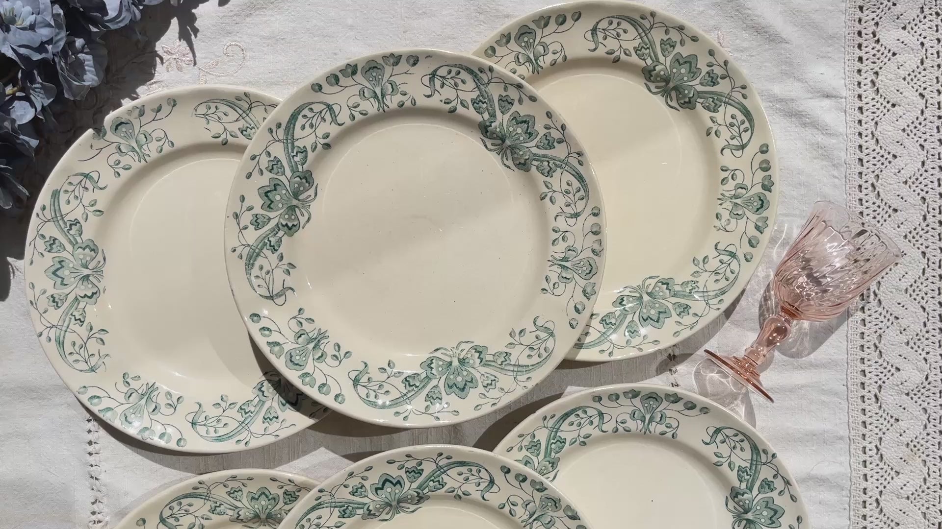 Lot de 6 Assiettes Plates Anciennes Terre de Fer "Figuig" – Longchamp XIXe