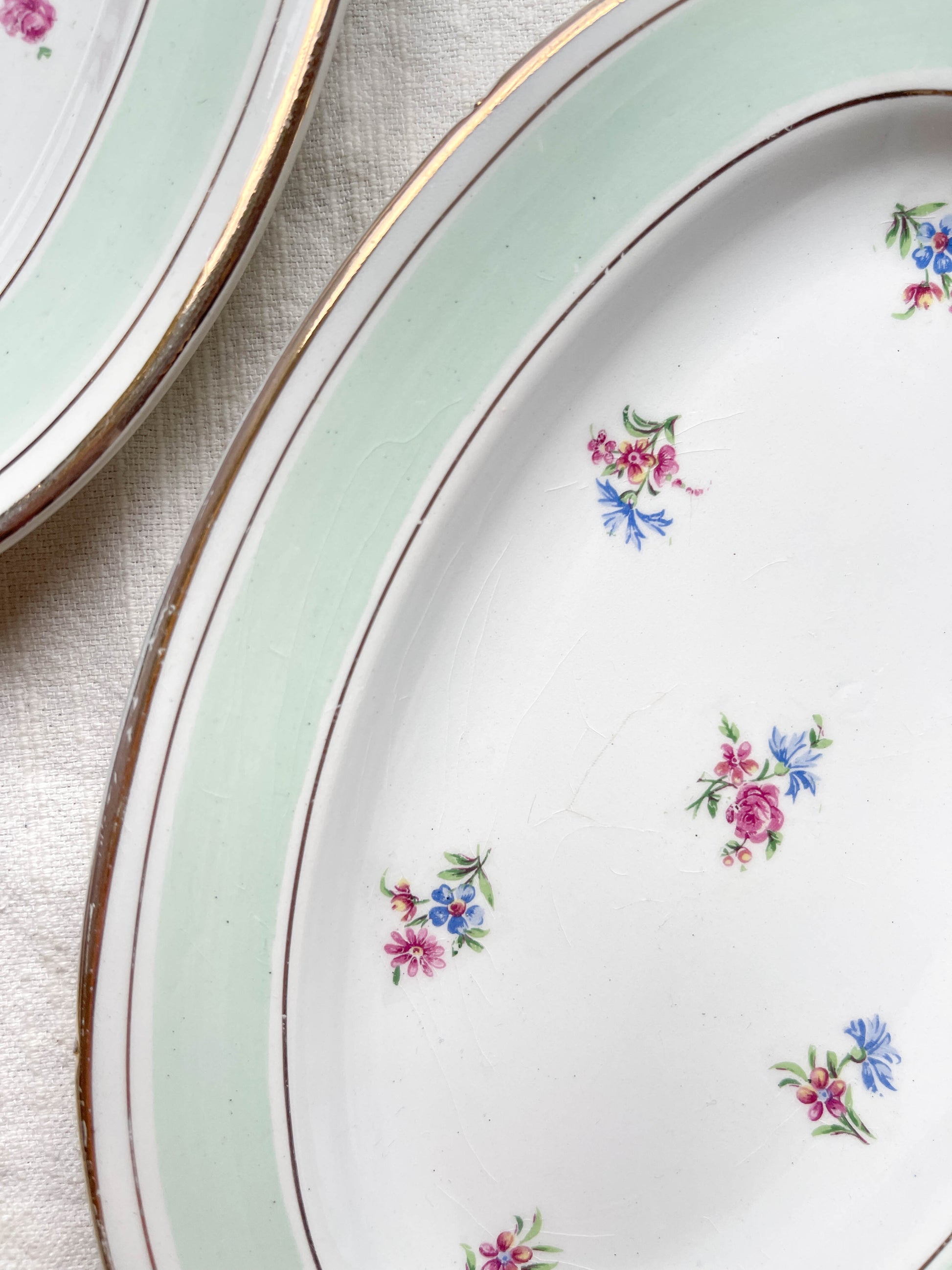 Paire de Raviers porcelaine vintage blanche verte fleurie SALINS 66 de 1950s