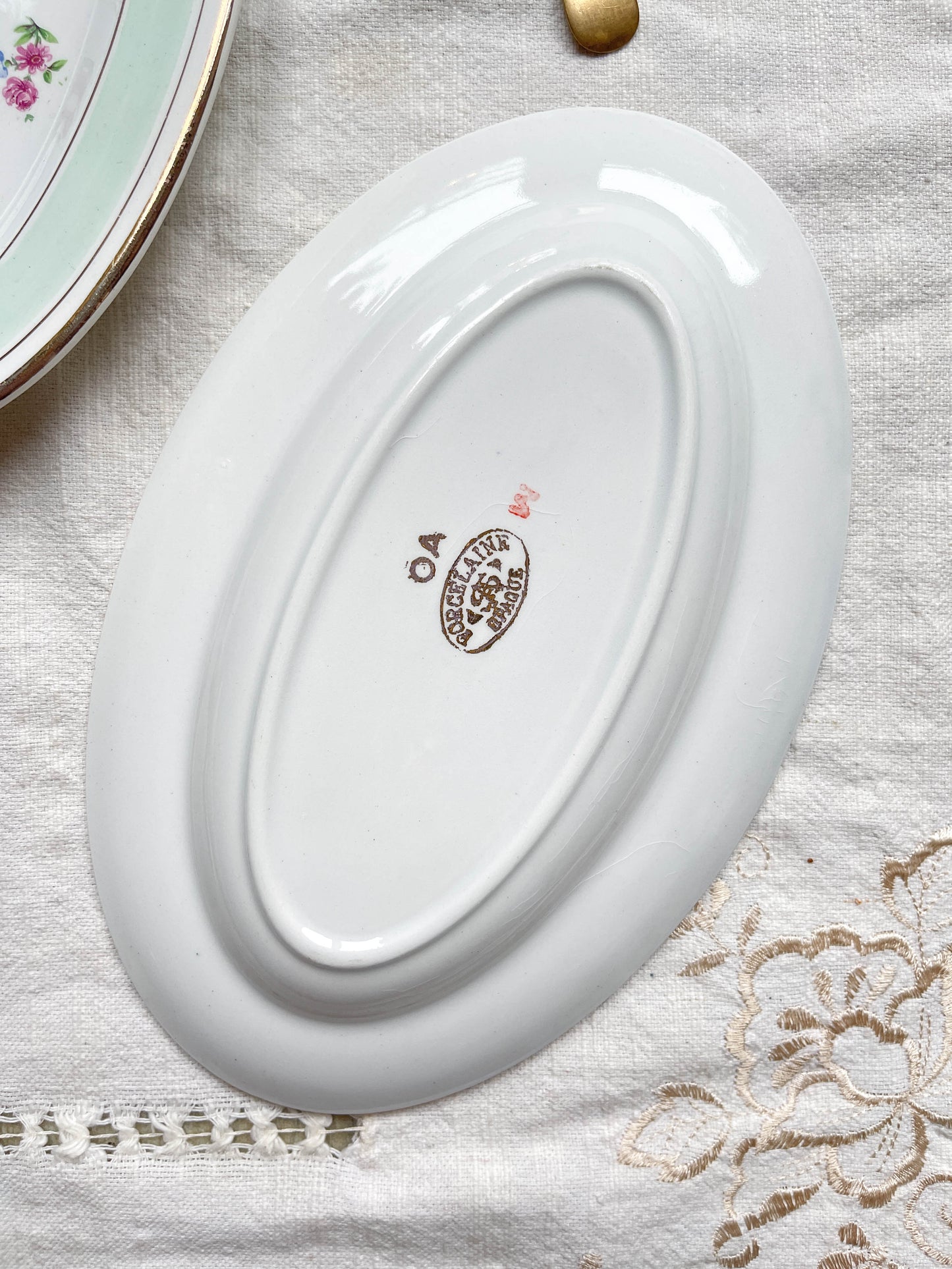 Paire de Raviers porcelaine vintage blanche verte fleurie SALINS 66 de 1950s