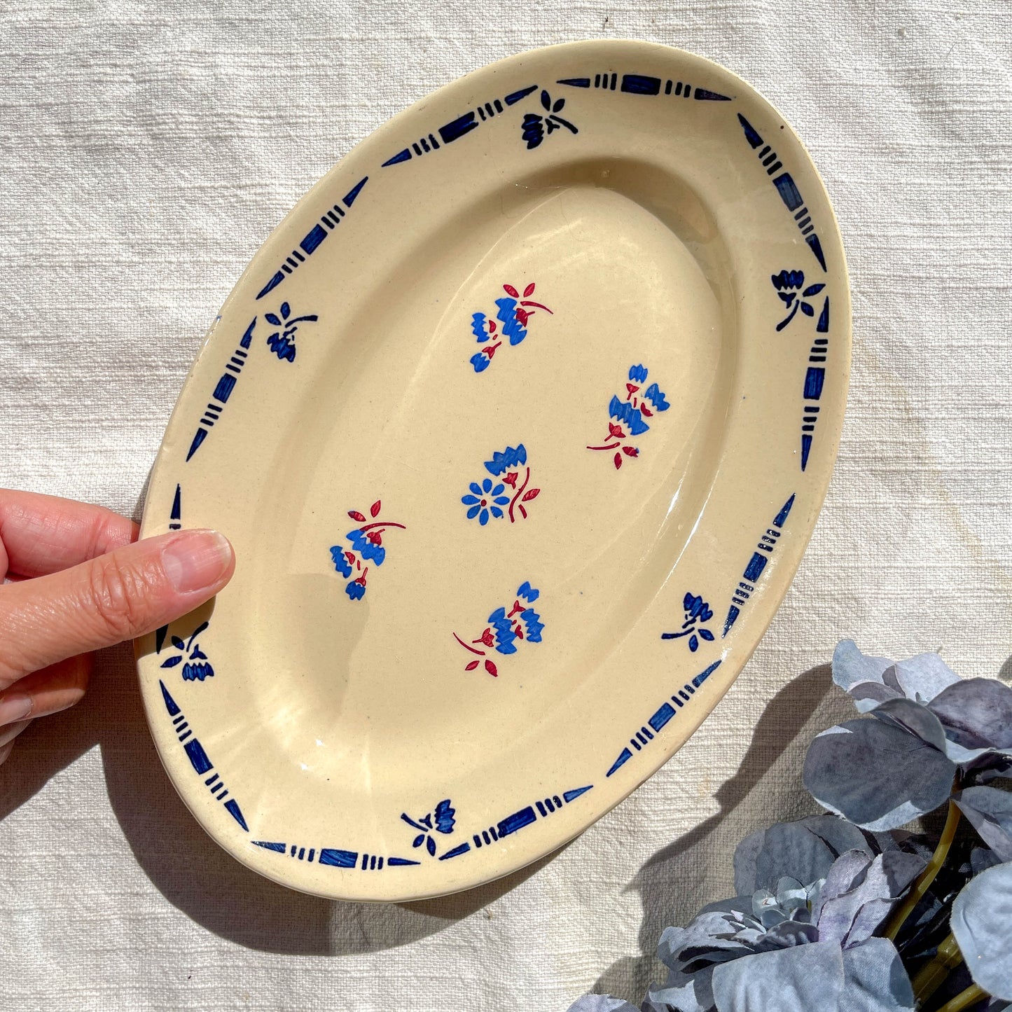 Ravier porcelaine vintage K&g Luneville "Flore" 1950s petites fleures bleues