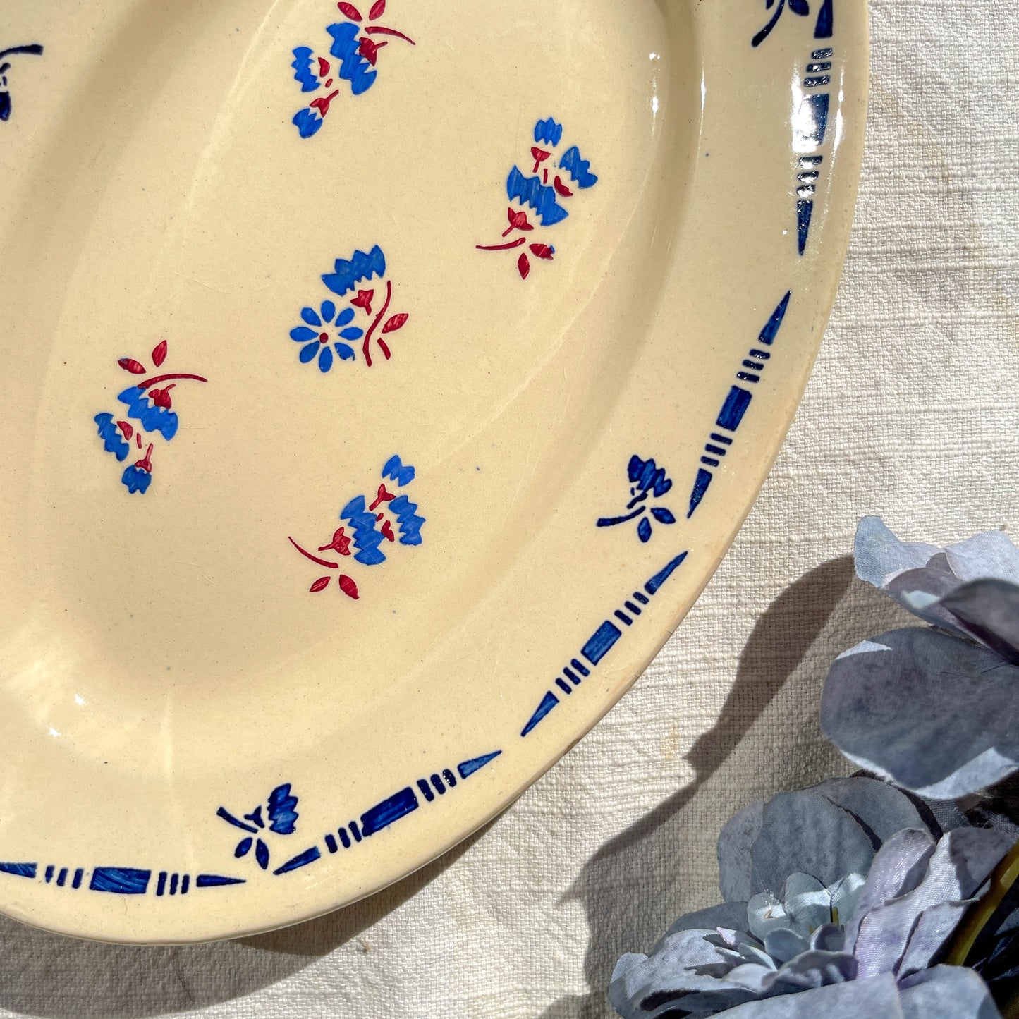 Ravier porcelaine vintage K&g Luneville "Flore" 1950s petites fleures bleues