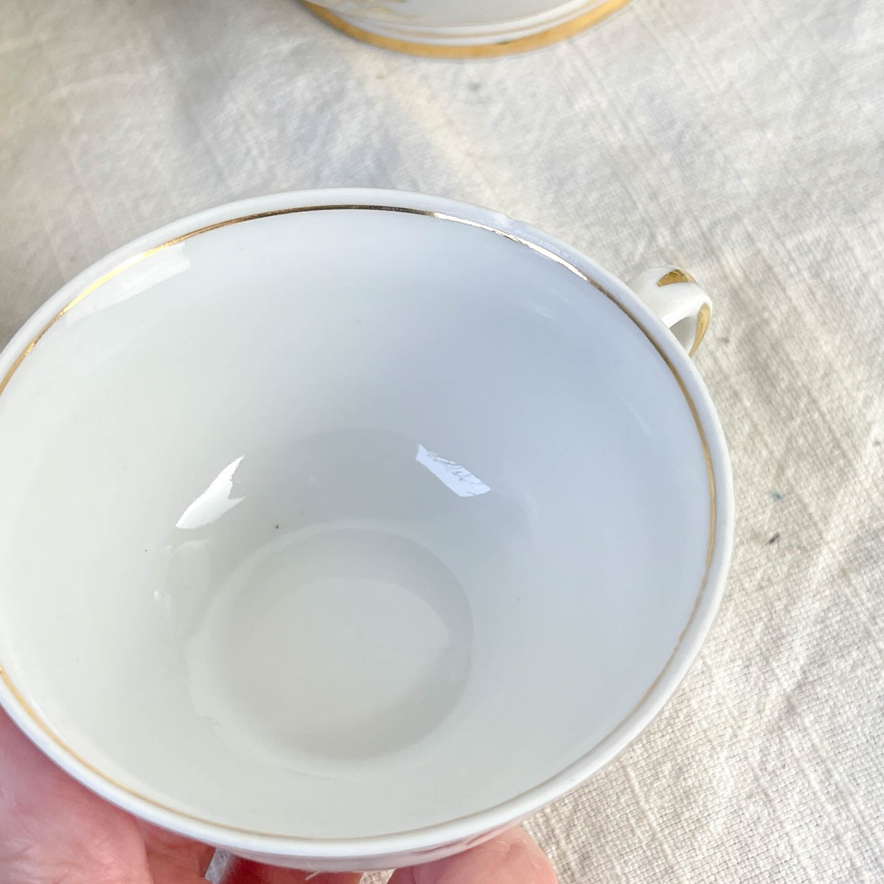 Service à thé/café vintage en porcelaine blanche doré Chauvigny